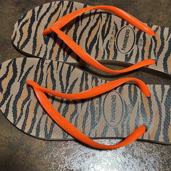 Havaianas tiger leopard animal print black brown orange size 41-42 - Picture 2 of 5